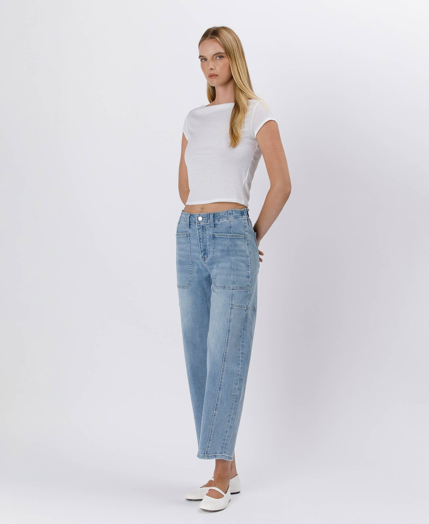 SUPER HIGH RISE ELASTIC BAND BARREL JEANS