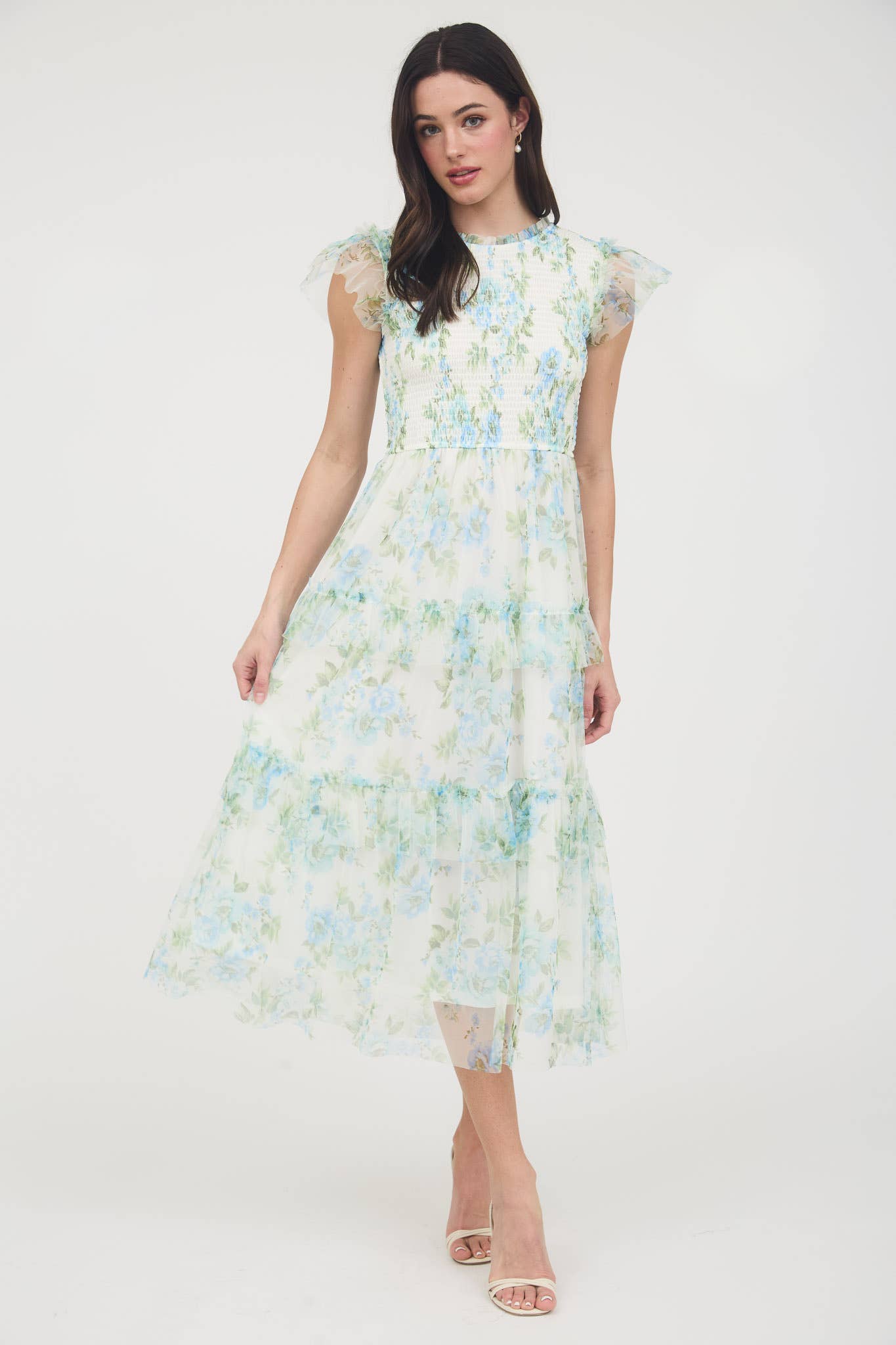 FLORAL SMOCKED RUFFLE DETAIL TIERED MAXI DRESS