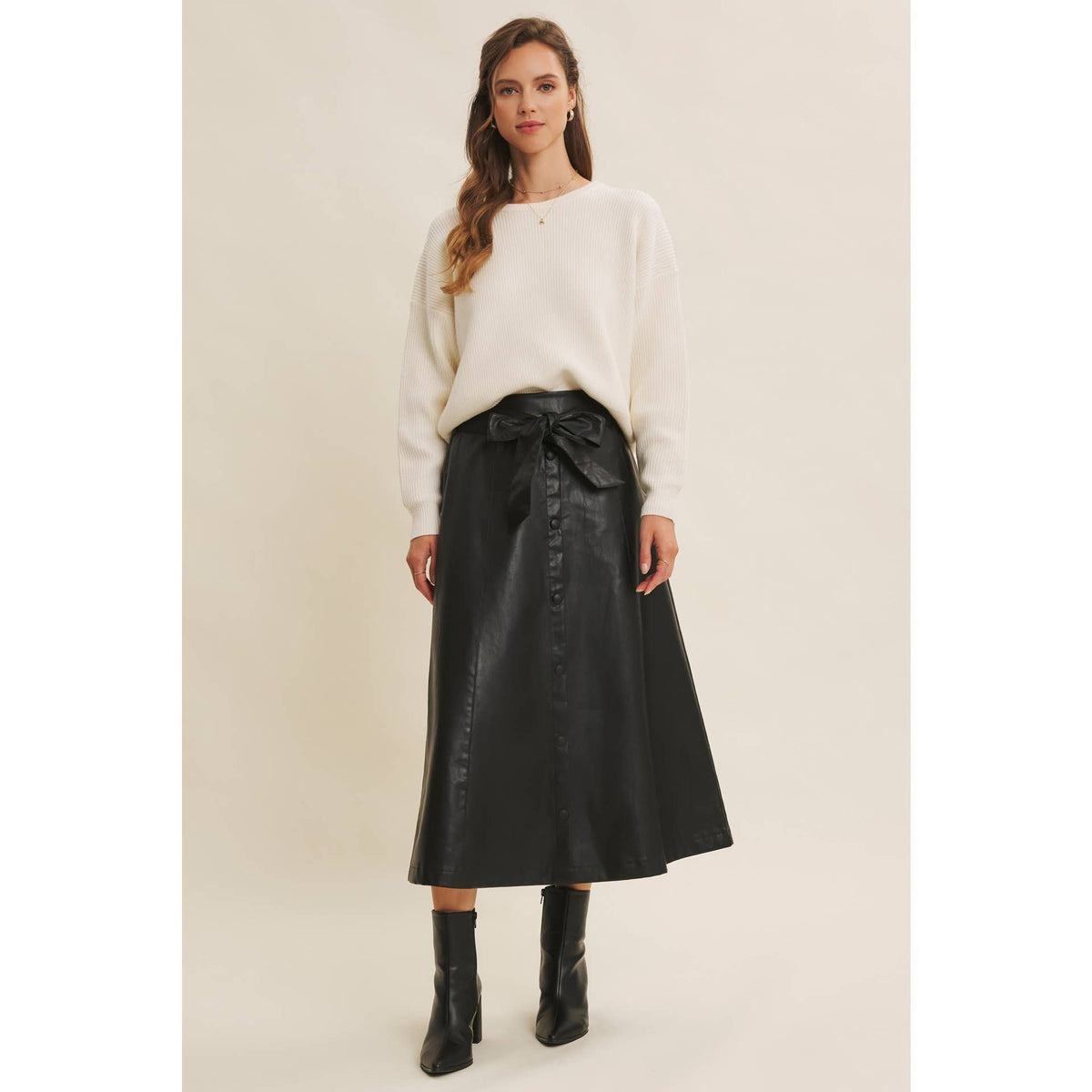 VEGAN LEATHER MIDI SKIRT