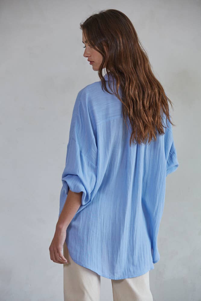 COLLAR BUTTON DOWN LONG SLEEVE SHIRT TOP