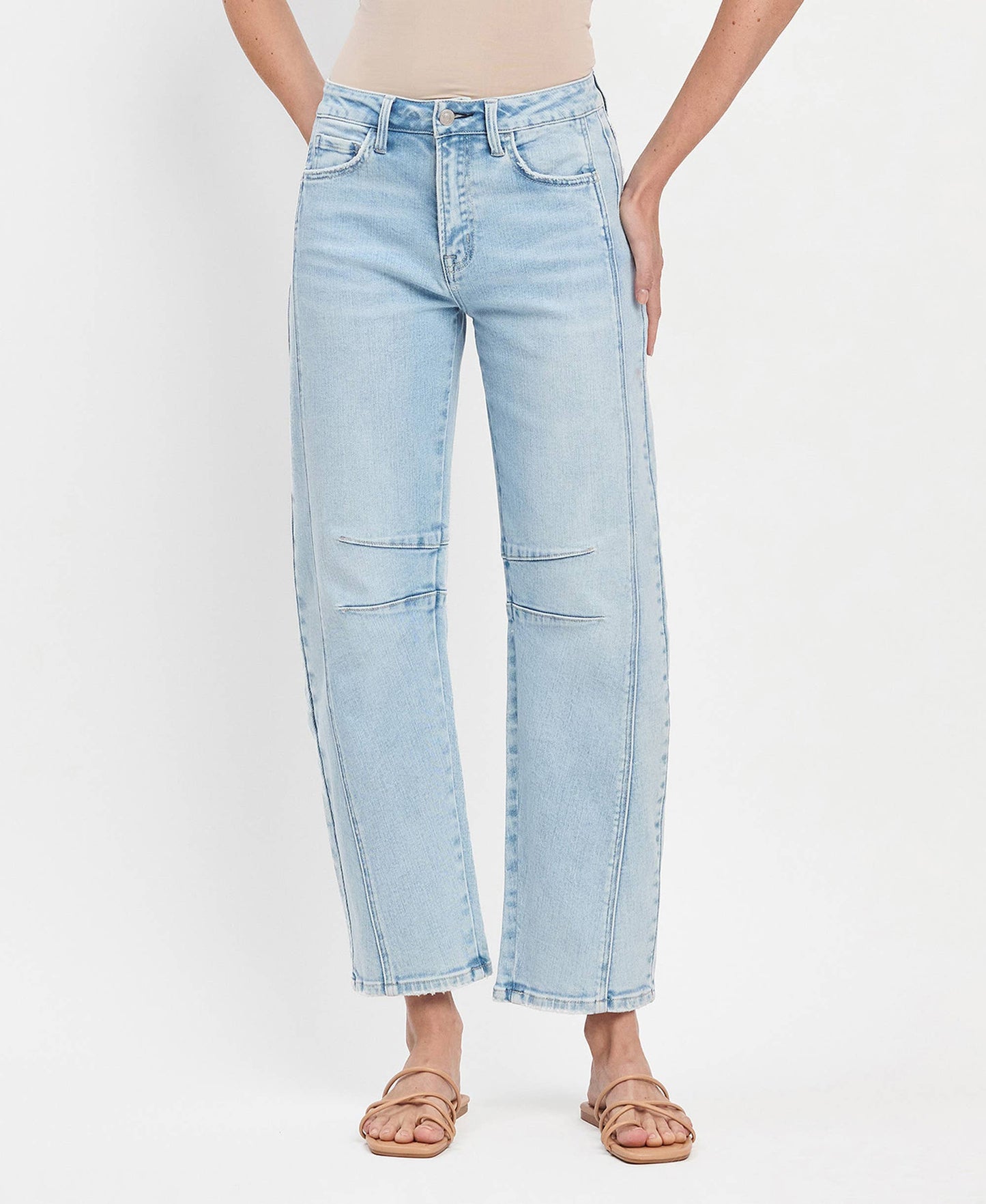 HIGH RISE SEAM DETAIL BARREL LEG JEANS