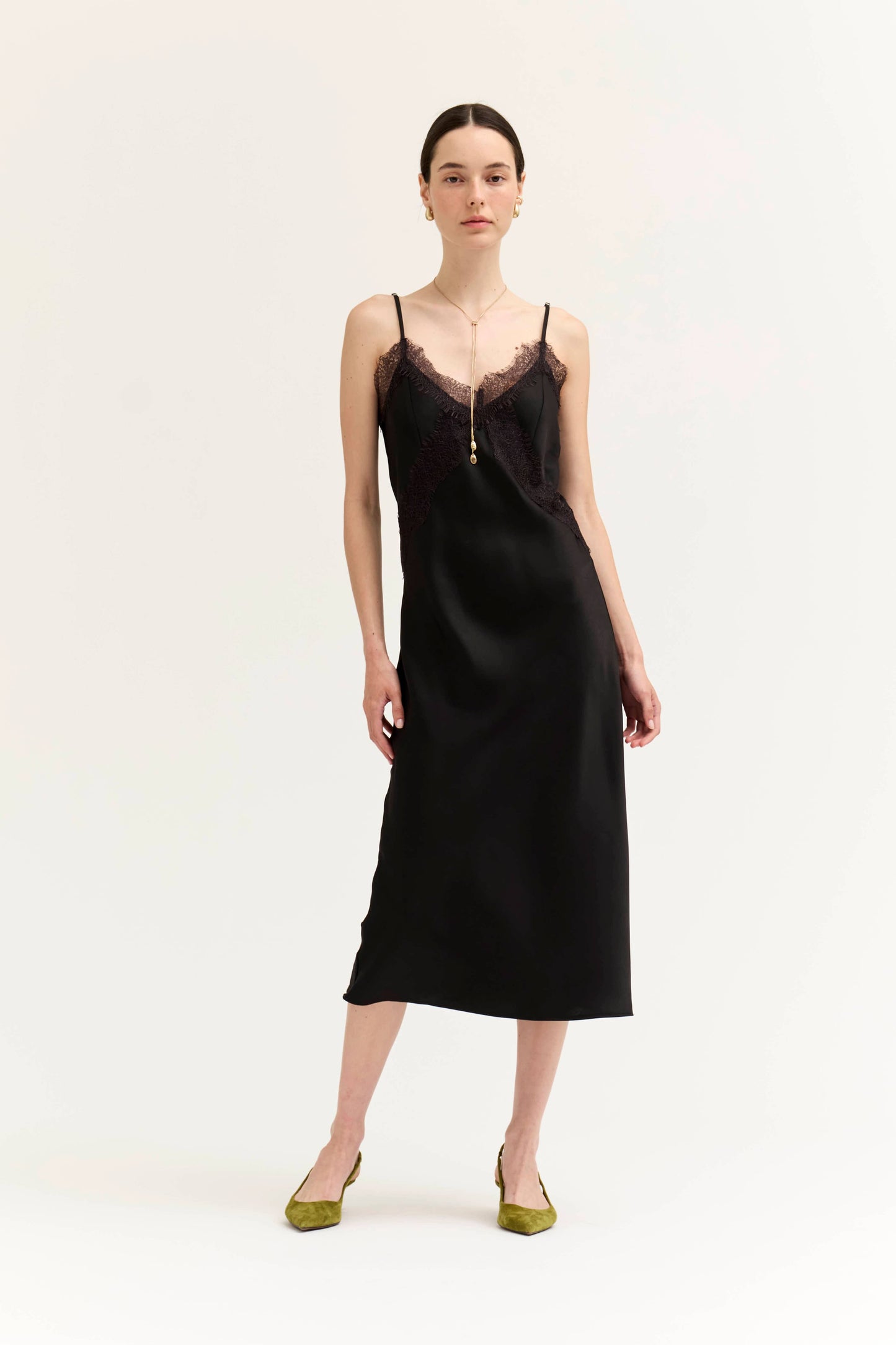 LACE DETAILED MIDI SATIN DRESS
