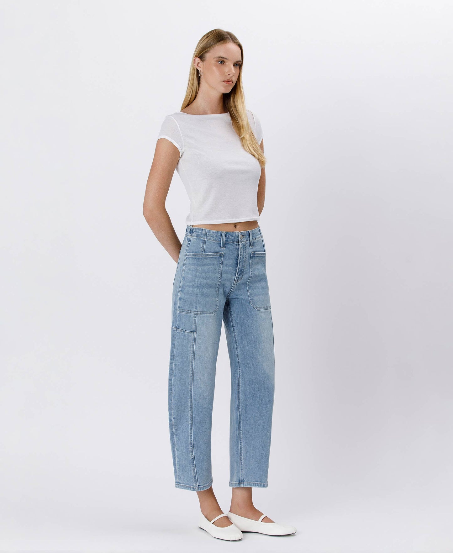 SUPER HIGH RISE ELASTIC BAND BARREL JEANS