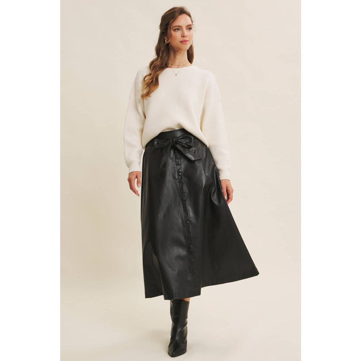 VEGAN LEATHER MIDI SKIRT