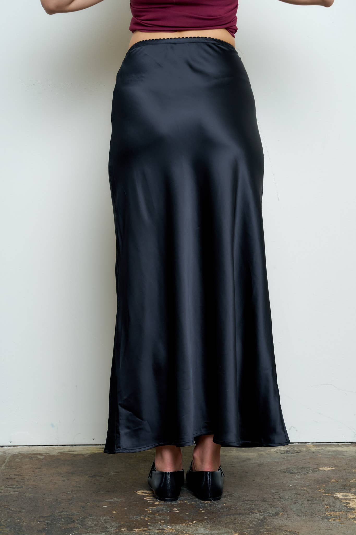 SATIN SLIP MIDI SKIRT