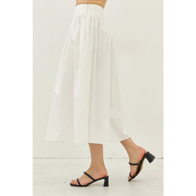 BASQUE WAIST COTTON MIDI SKIRT WITH POCKETS